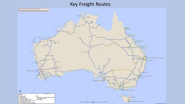 Map showing key freight routes for Australia